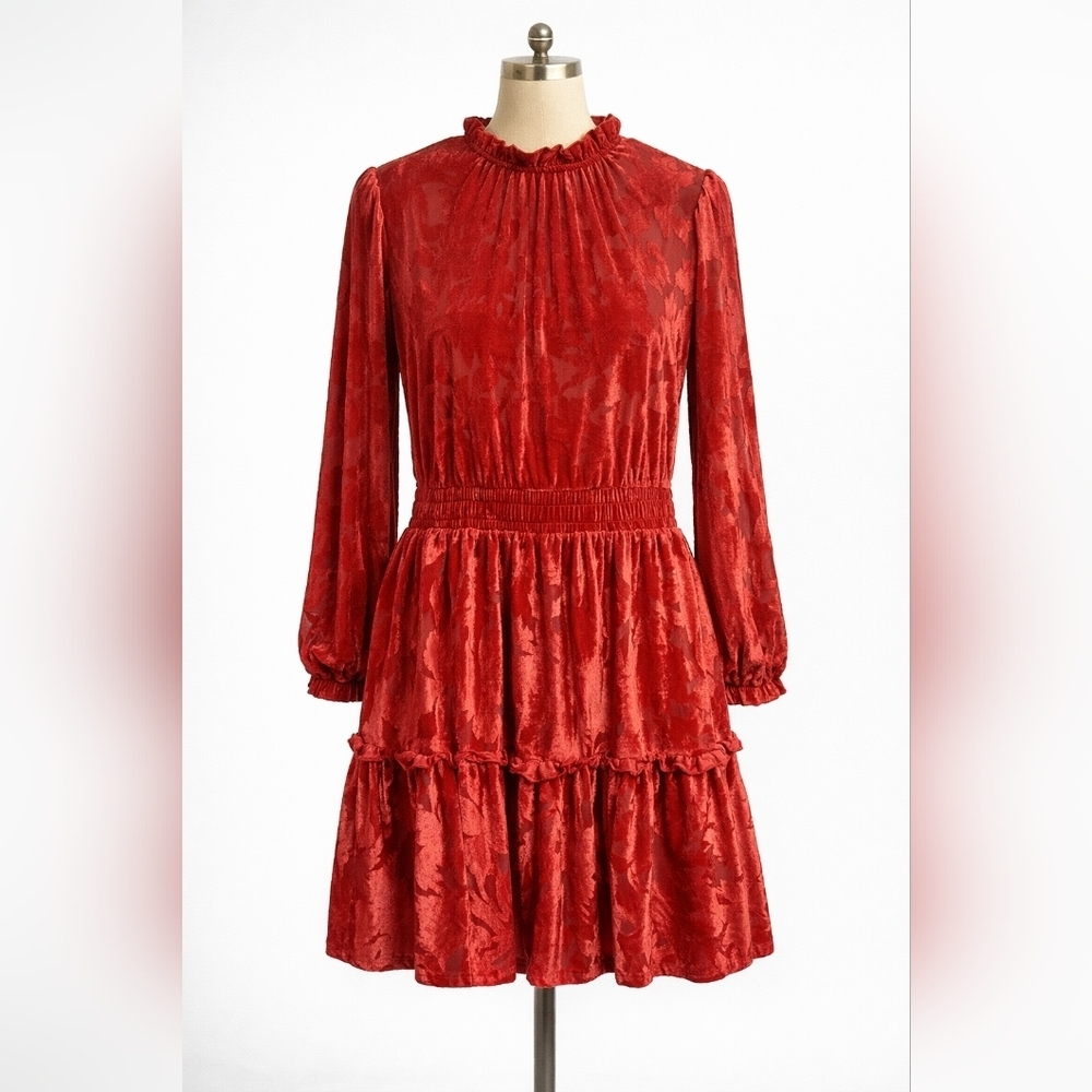 Elouii Elements Red Velvet Ruffle Dress | Size 18/20